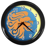 Lion Zodiac Sign Zodiac Moon Star Wall Clocks (Black) Front