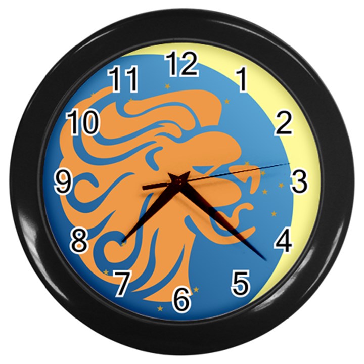 Lion Zodiac Sign Zodiac Moon Star Wall Clocks (Black)