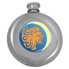 Lion Zodiac Sign Zodiac Moon Star Round Hip Flask (5 Oz) by Nexatart