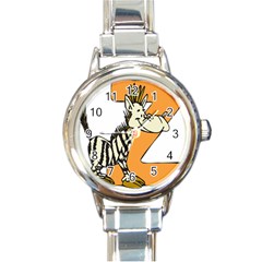 Zebra Animal Alphabet Z Wild Round Italian Charm Watch by Nexatart