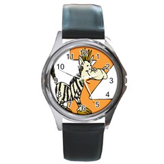 Zebra Animal Alphabet Z Wild Round Metal Watch by Nexatart