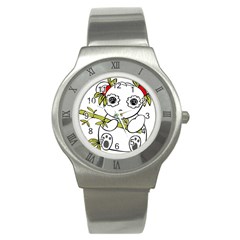 Panda China Chinese Furry Stainless Steel Watch by Nexatart