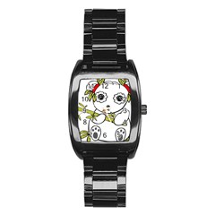 Panda China Chinese Furry Stainless Steel Barrel Watch by Nexatart