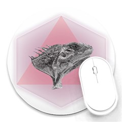 Lizard Hexagon Rosa Mandala Emblem Round Mousepads by Nexatart