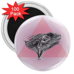 Lizard Hexagon Rosa Mandala Emblem 3  Magnets (100 Pack) by Nexatart