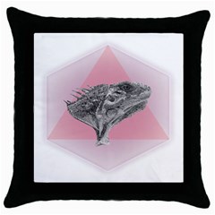 Lizard Hexagon Rosa Mandala Emblem Throw Pillow Case (black) by Nexatart