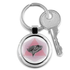 Lizard Hexagon Rosa Mandala Emblem Key Chains (round)  by Nexatart