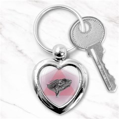 Lizard Hexagon Rosa Mandala Emblem Key Chains (heart)  by Nexatart