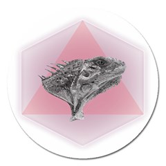 Lizard Hexagon Rosa Mandala Emblem Magnet 5  (round) by Nexatart