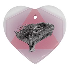 Lizard Hexagon Rosa Mandala Emblem Heart Ornament (two Sides) by Nexatart