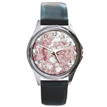 Pink Colored Flowers Round Metal Watch Front