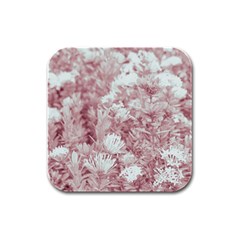 Pink Colored Flowers Rubber Square Coaster (4 Pack)  by dflcprints