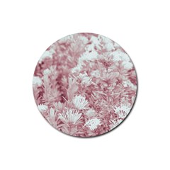 Pink Colored Flowers Rubber Round Coaster (4 Pack)  by dflcprints