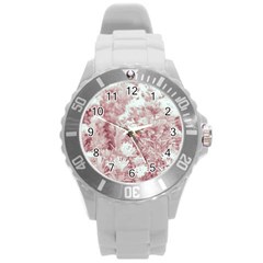 Pink Colored Flowers Round Plastic Sport Watch (l) by dflcprints