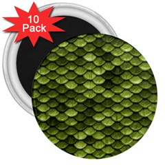 Green Mermaid Scales   3  Magnets (10 Pack)  by paulaoliveiradesign