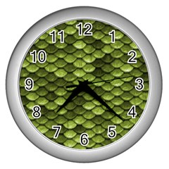 Green Mermaid Scales   Wall Clocks (silver) 