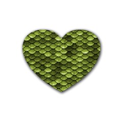 Green Mermaid Scales   Rubber Coaster (heart)  by paulaoliveiradesign