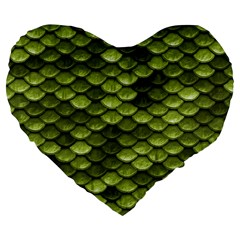 Green Mermaid Scales   Large 19  Premium Flano Heart Shape Cushions by paulaoliveiradesign