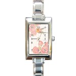 Vintage Roses Floral Illustration bird Rectangle Italian Charm Watch Front