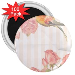 Vintage Roses Floral Illustration Bird 3  Magnets (100 Pack) by paulaoliveiradesign