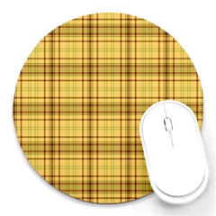 Plaid Yellow Fabric Texture Pattern Round Mousepads by paulaoliveiradesign