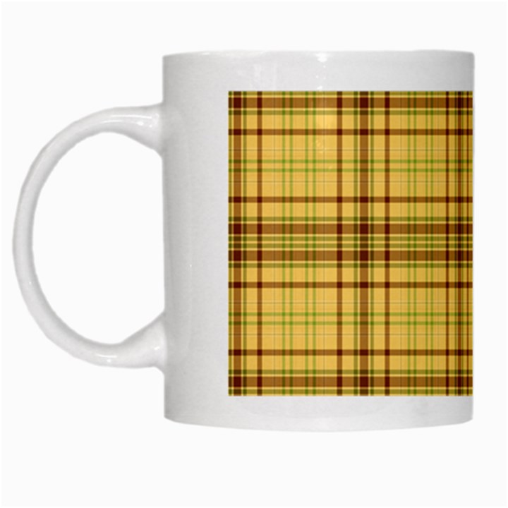 Plaid Yellow Fabric Texture Pattern White Mugs