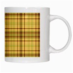 Plaid Yellow Fabric Texture Pattern White Mugs Right