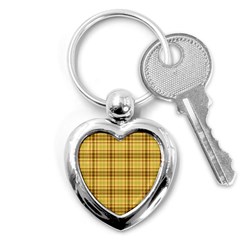 Plaid Yellow Fabric Texture Pattern Key Chains (heart)  by paulaoliveiradesign