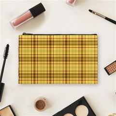 Plaid Yellow Fabric Texture Pattern Cosmetic Bag (medium)  by paulaoliveiradesign