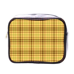 Plaid Yellow Fabric Texture Pattern Mini Toiletries Bags by paulaoliveiradesign