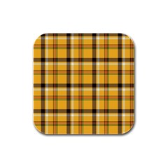 Yellow Fabric Plaided Texture Pattern Rubber Square Coaster (4 Pack)  by paulaoliveiradesign