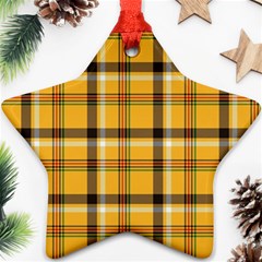 Yellow Fabric Plaided Texture Pattern Star Ornament (two Sides) by paulaoliveiradesign