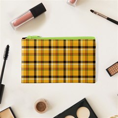 Yellow Fabric Plaided Texture Pattern Cosmetic Bag (xs) by paulaoliveiradesign