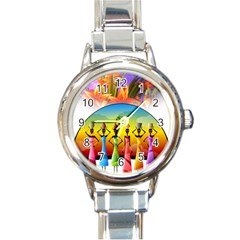 African American Women Round Italian Charm Watch