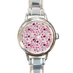 Red Floral Seamless Pattern Round Italian Charm Watch