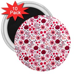 Red Floral Seamless Pattern 3  Magnets (10 Pack) 