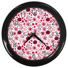 Red Floral Seamless Pattern Wall Clocks (black) by TastefulDesigns