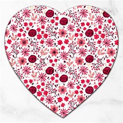 Red Floral Seamless Pattern Jigsaw Puzzle (heart) by TastefulDesigns