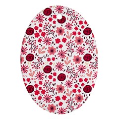 Red Floral Seamless Pattern Oval Ornament (two Sides)