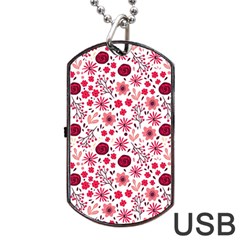 Red Floral Seamless Pattern Dog Tag Usb Flash (one Side) by TastefulDesigns