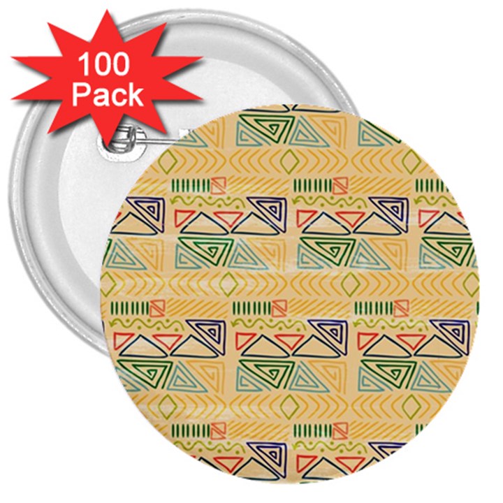 Hand drawn ethinc pattern background 3  Buttons (100 pack) 