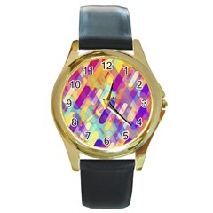 Colorful Abstract Background Round Gold Metal Watch by TastefulDesigns