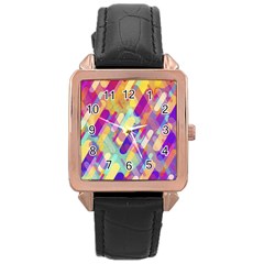 Colorful Abstract Background Rose Gold Leather Watch 