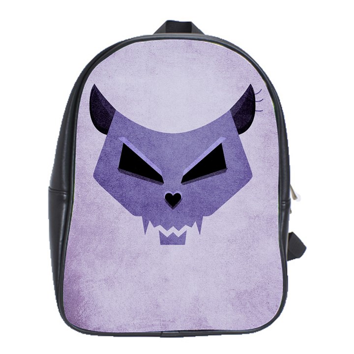 Purple Evil Cat Skull School Bag (XL)