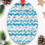 Baby Blue Chevron Grunge Ornament (Oval) Front