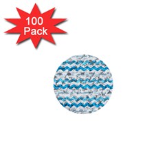 Baby Blue Chevron Grunge 1  Mini Buttons (100 Pack)  by designworld65