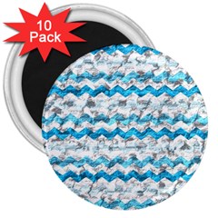 Baby Blue Chevron Grunge 3  Magnets (10 Pack)  by designworld65