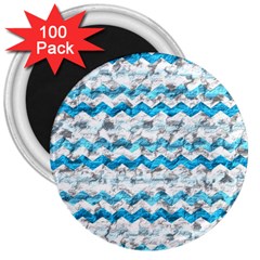 Baby Blue Chevron Grunge 3  Magnets (100 Pack) by designworld65