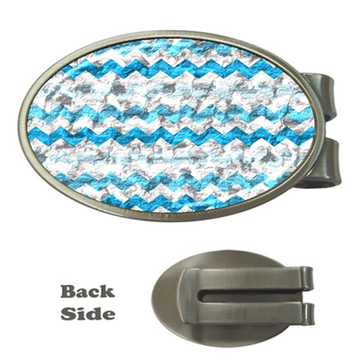 Baby Blue Chevron Grunge Money Clips (Oval) 