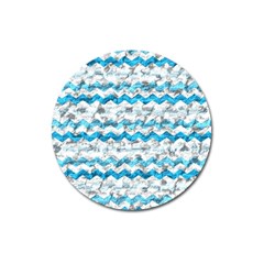 Baby Blue Chevron Grunge Magnet 3  (round) by designworld65